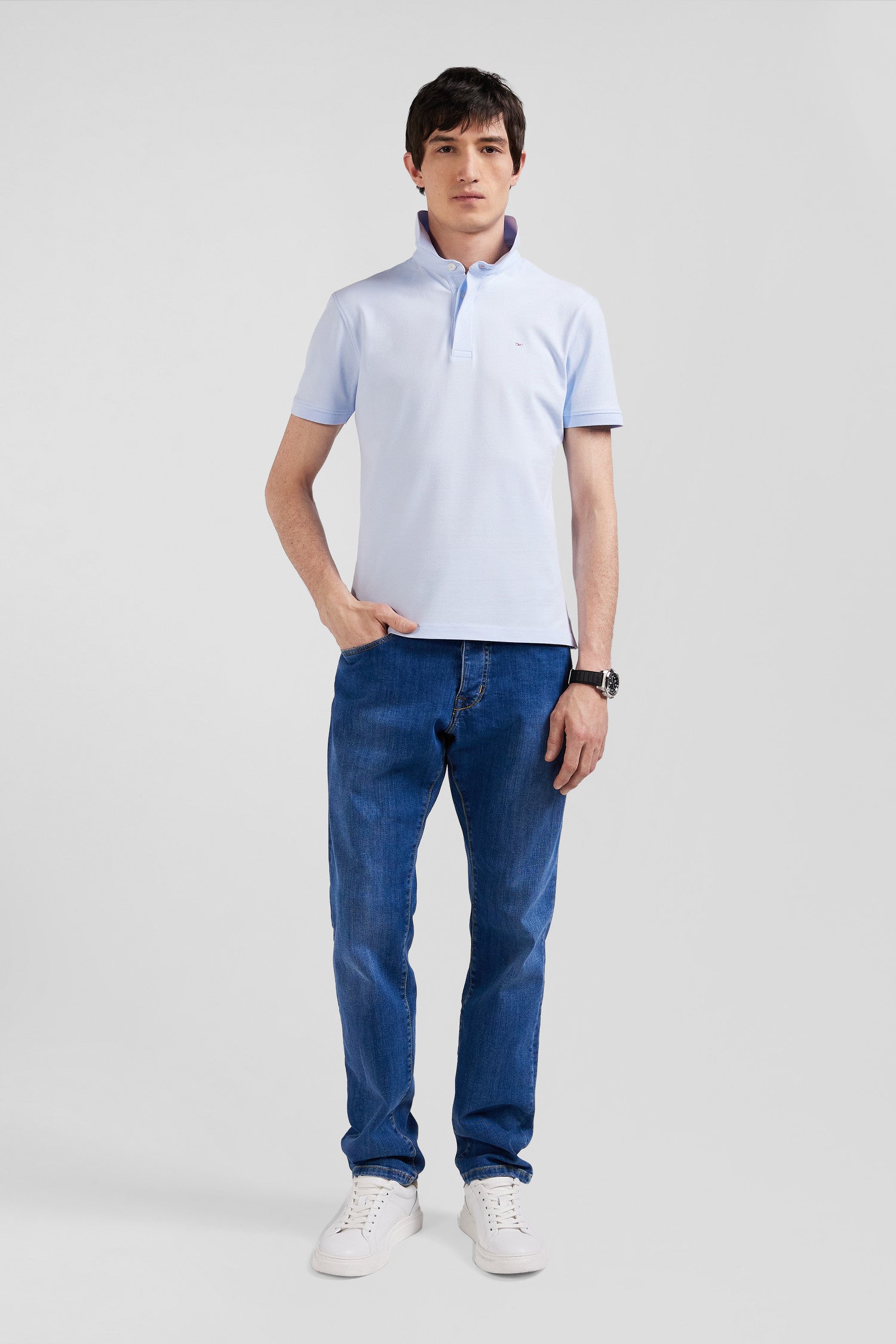 Polo manches courtes en coton stretch ciel coupe Slim