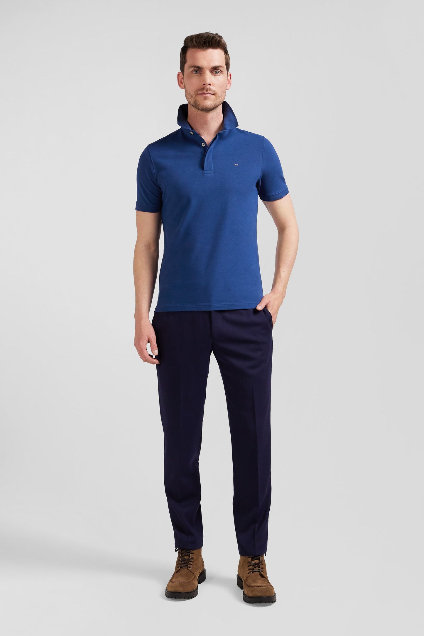 Polo manches courtes en coton stretch bleu foncé coupe Slim - Image 1