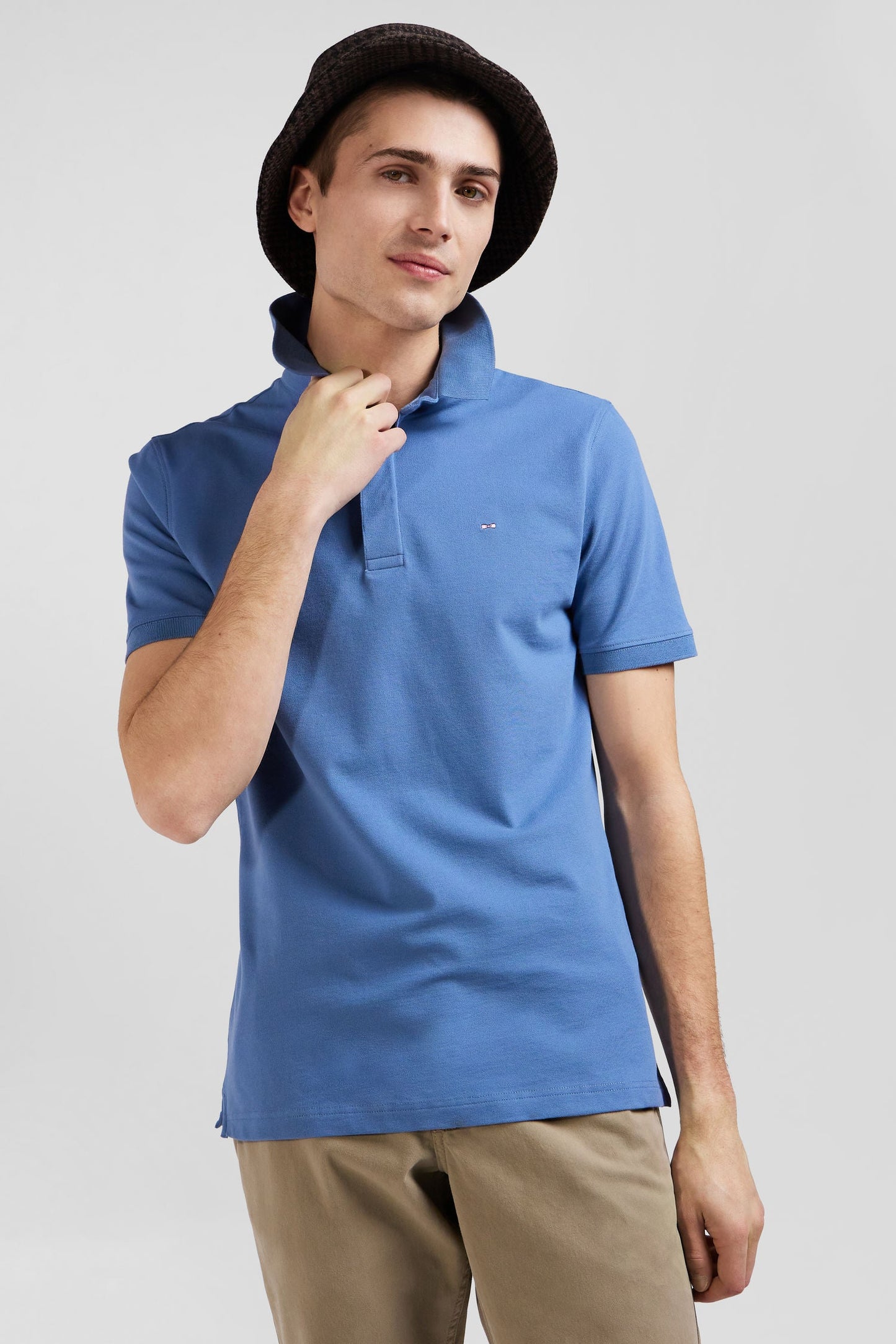 Polo manches courtes en coton stretch bleu coupe Slim - Image 3