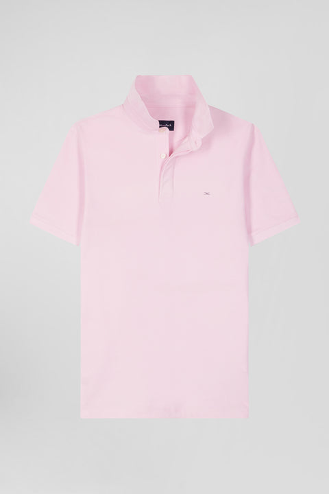 Slim pink short-sleeved stretch cotton polo shirt - Image 2