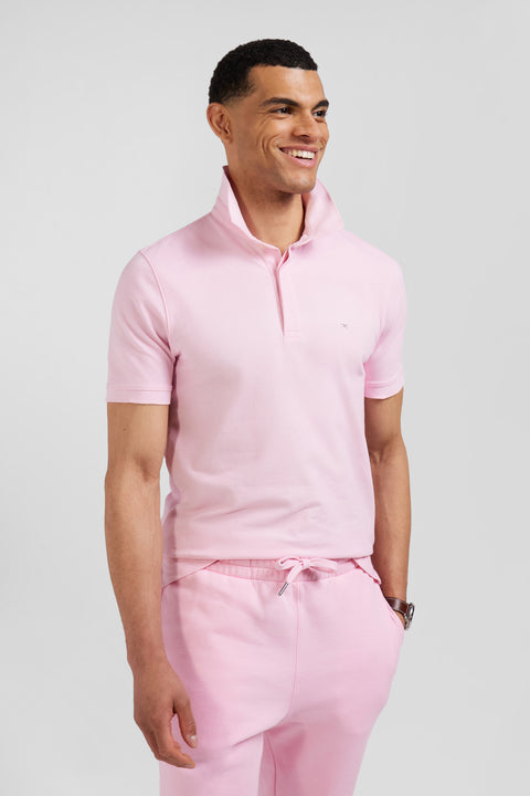 Slim pink short-sleeved stretch cotton polo shirt - Image 3
