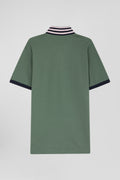 Regular green short-sleeved cotton piqué polo shirt with contrasting details