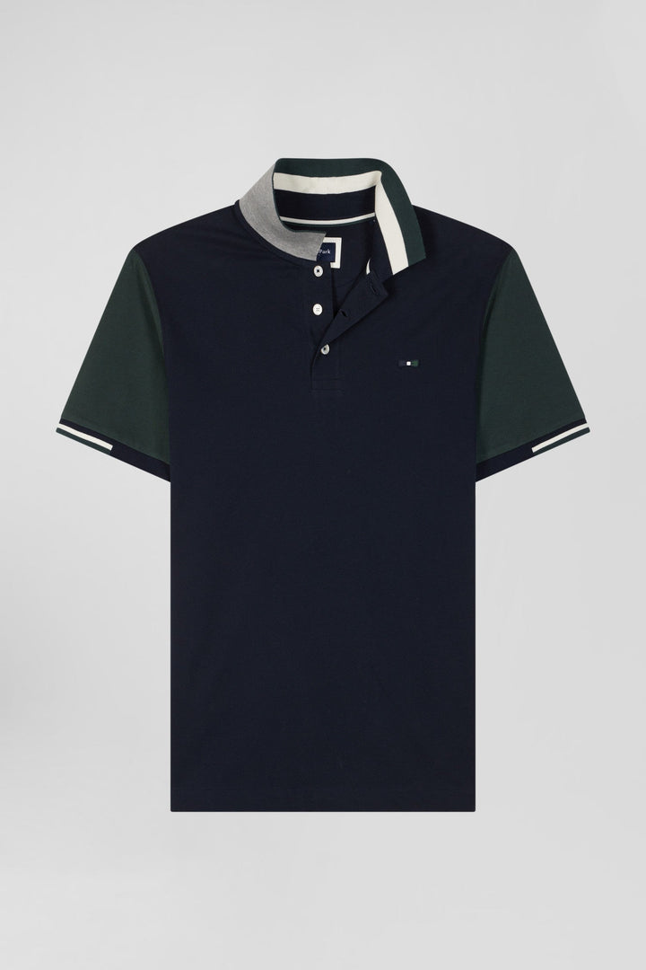 Polo manches courtes en piqué coton vert col jacquard Eden Park coupe Regular alt view