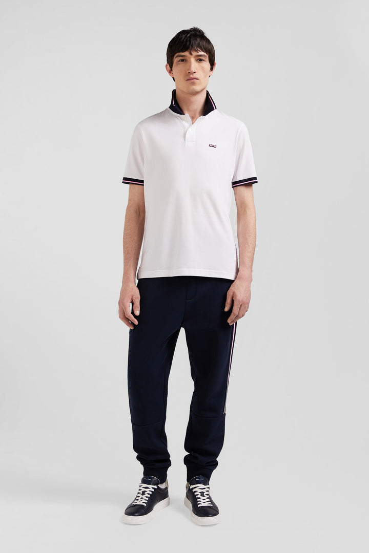 Polo manches courtes en coton stretch blanc col jacquard Eden Park coupe Slim