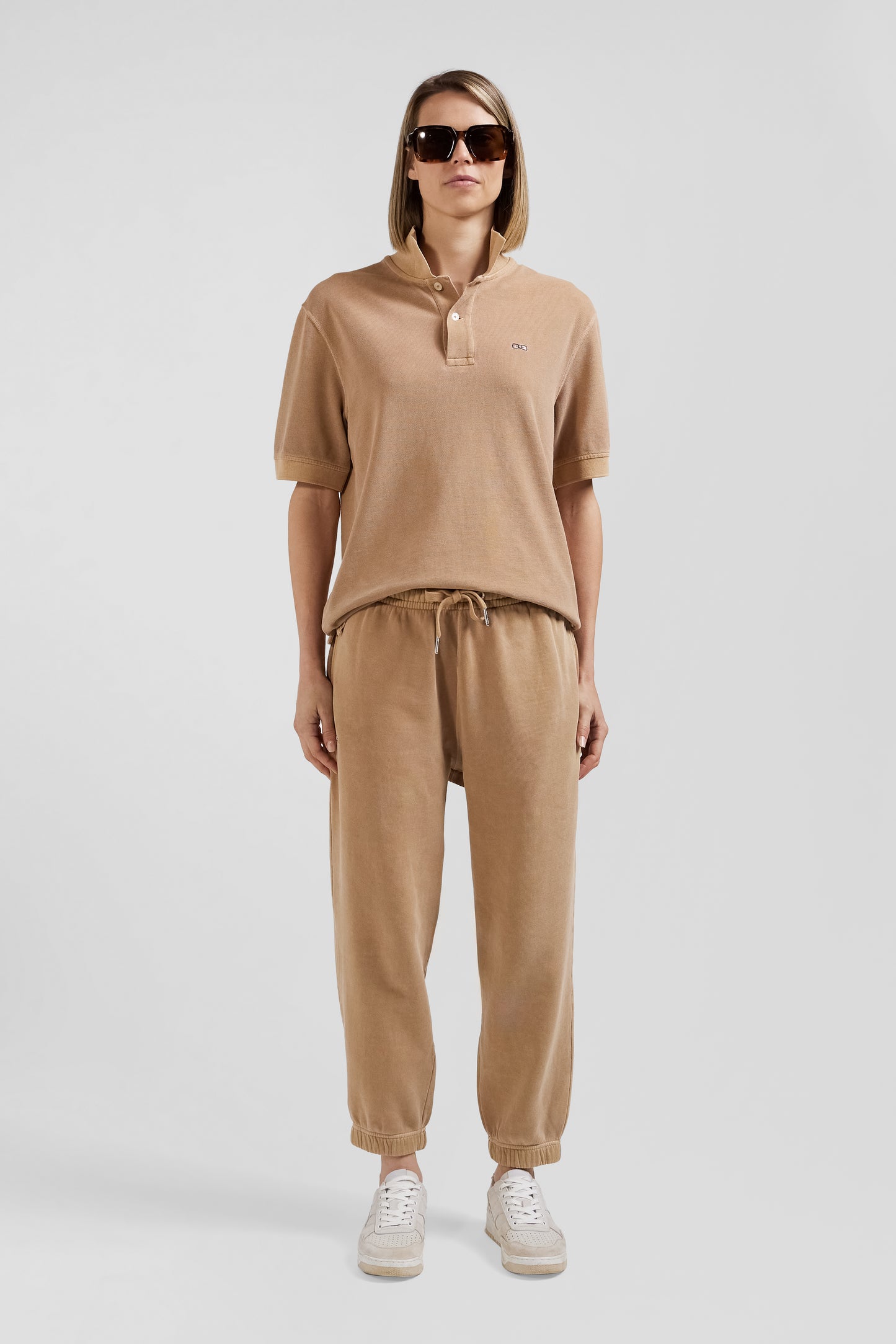 Polo manches courtes unisexe en piqué coton camel surteint coupe Oversized - Image 2