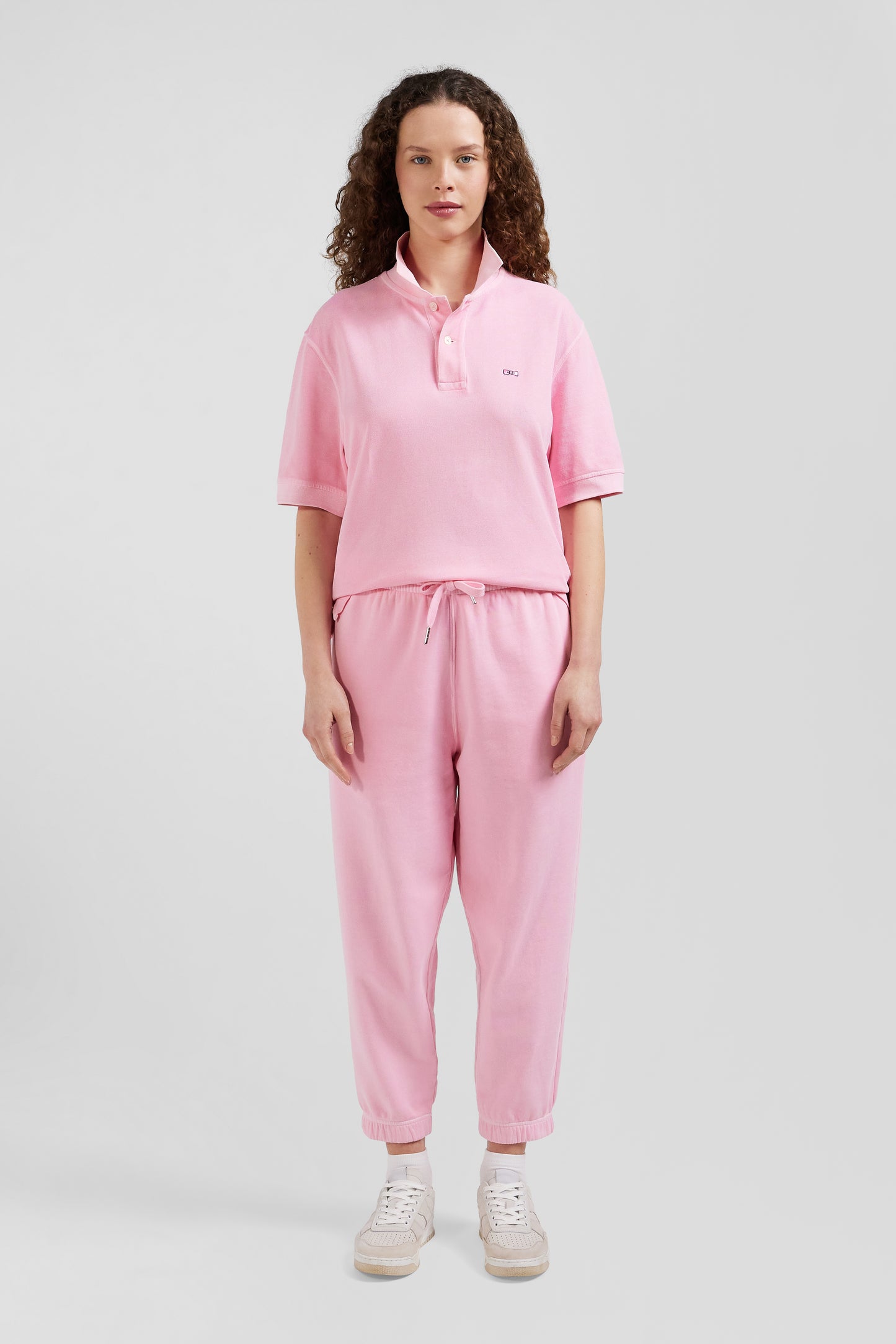 Polo manches courtes unisexe en piqué coton rose surteint coupe Oversized - Image 2