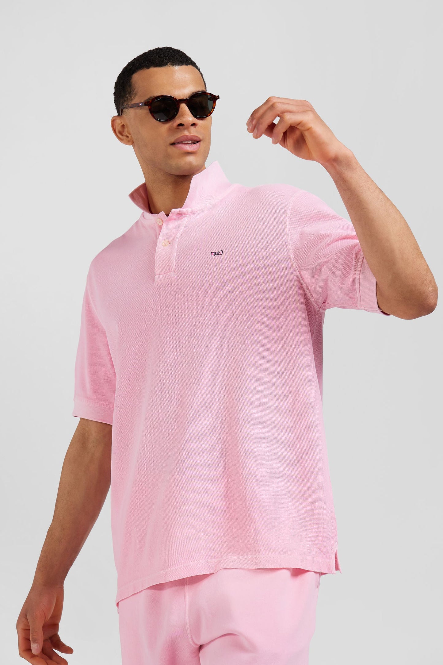 Polo manches courtes unisexe en piqué coton rose surteint coupe Oversized - Image 4