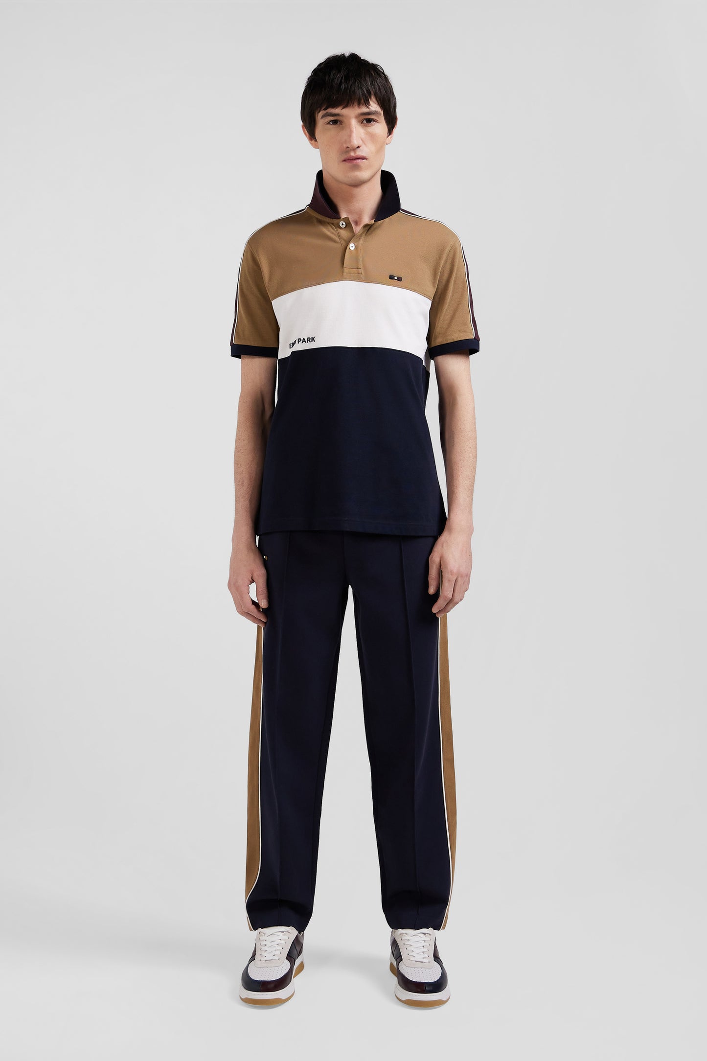 Three-tone cotton piqué polo shirt with Eden Park lettering Regular fit