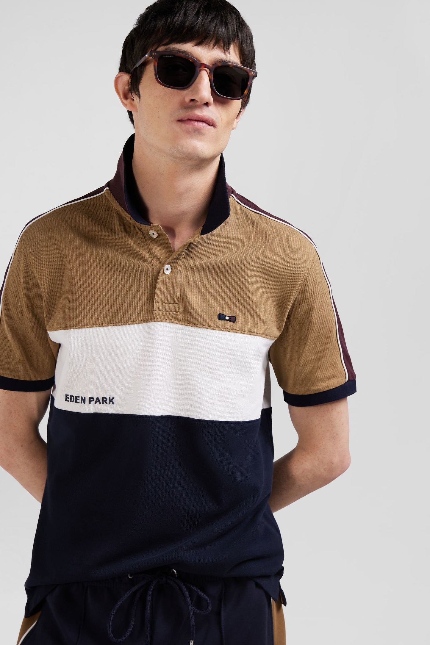 Three-tone cotton piqué polo shirt with Eden Park lettering Regular fit