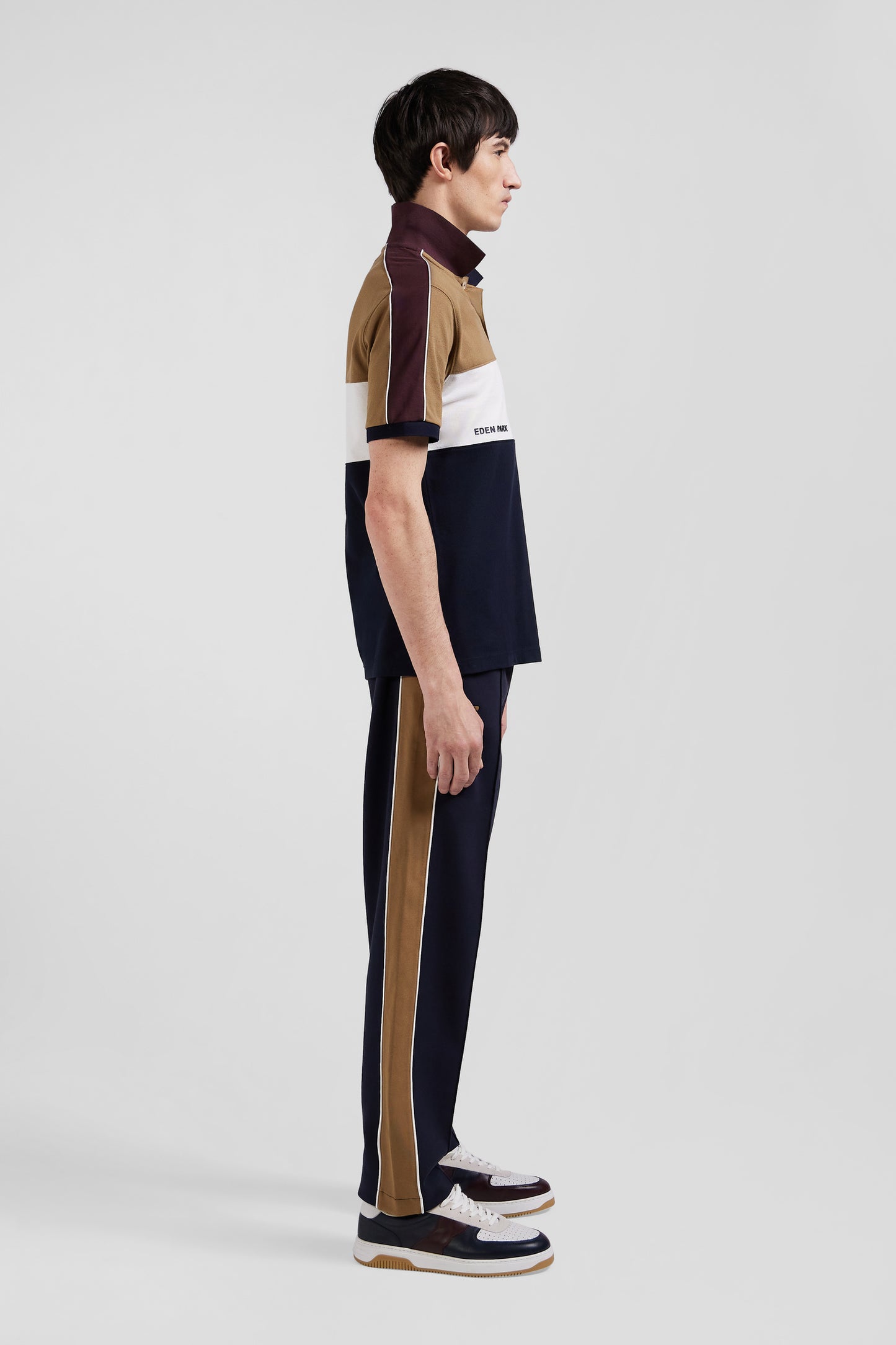 Three-tone cotton piqué polo shirt with Eden Park lettering Regular fit