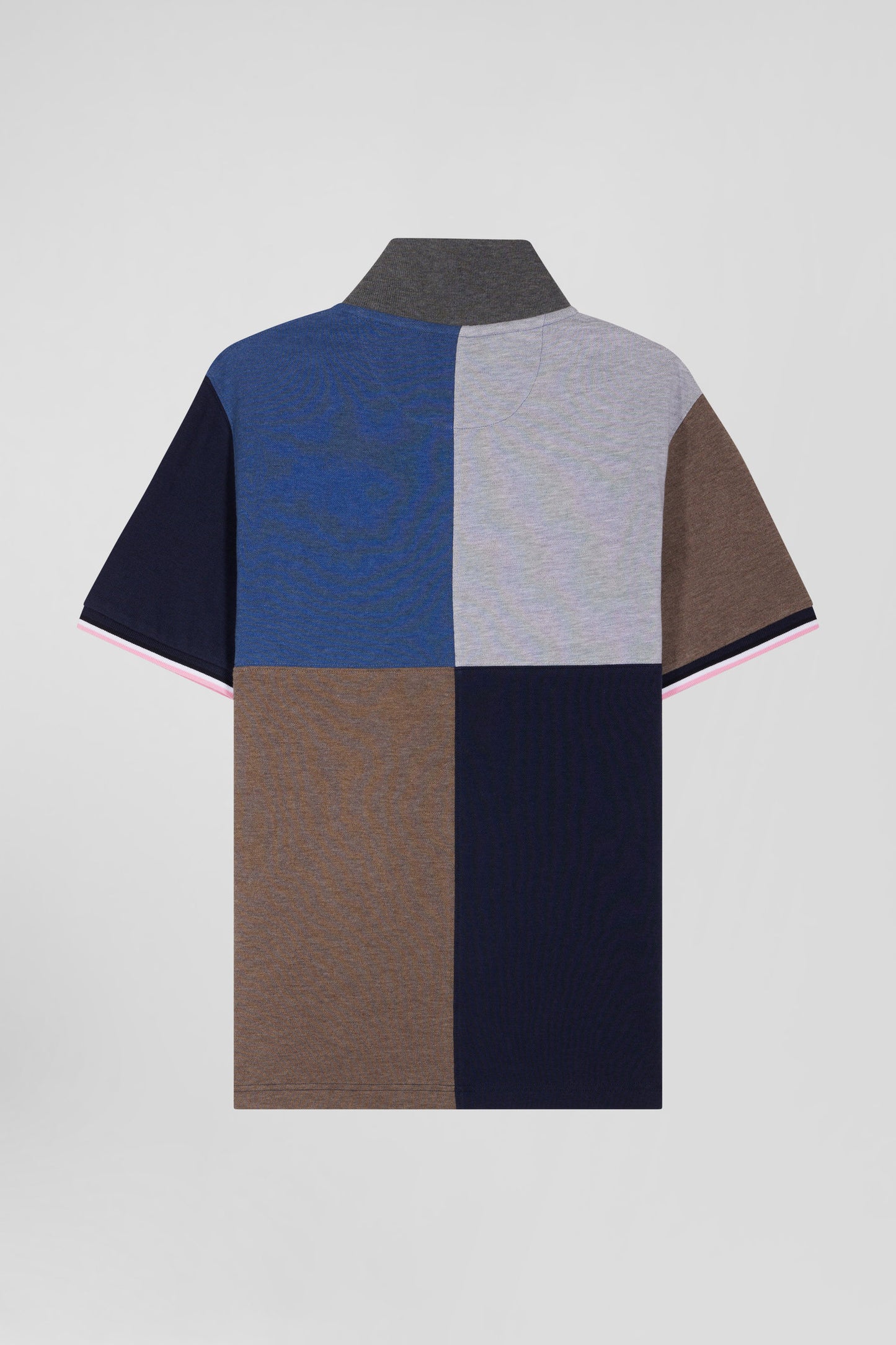 Short-sleeved polo shirt, cut and sewn, dark blue cotton piqué, regular fit