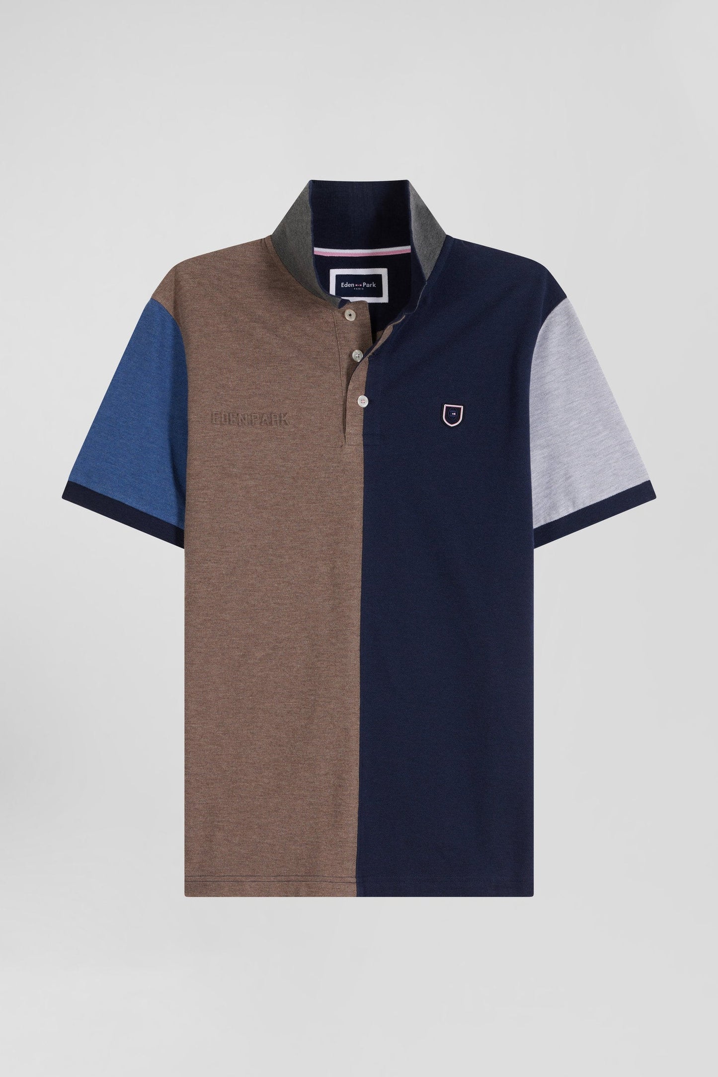 Polo manches courtes colorblock en piqué coton bleu marine coupe Regular - Image 2