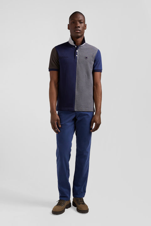 Regular grey colorblock short-sleeved cotton piqué polo shirt - Image 1