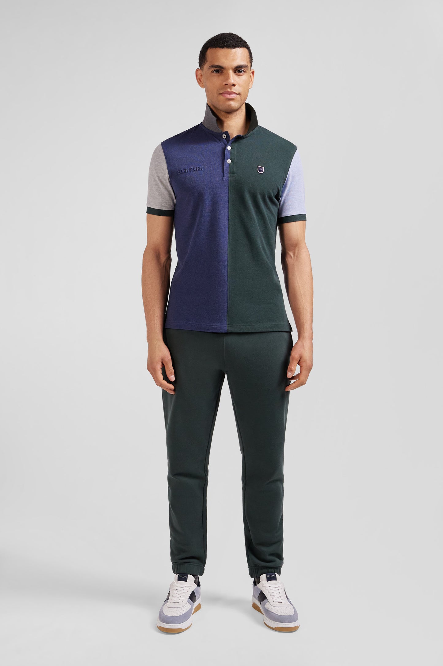 Regular green colorblock short-sleeved cotton piqué polo shirt