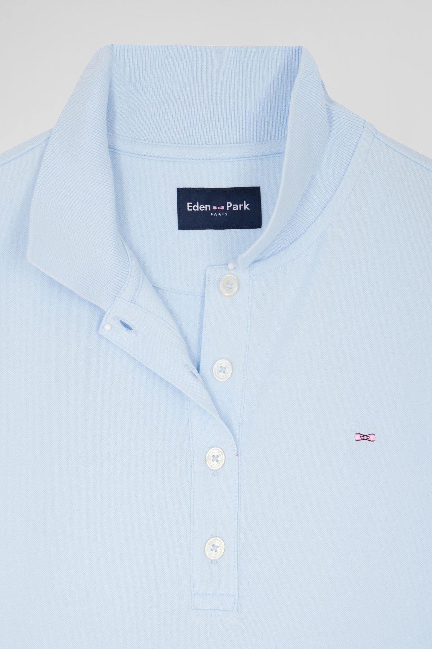 Slim sky blue plain stretch cotton short-sleeved polo shirt