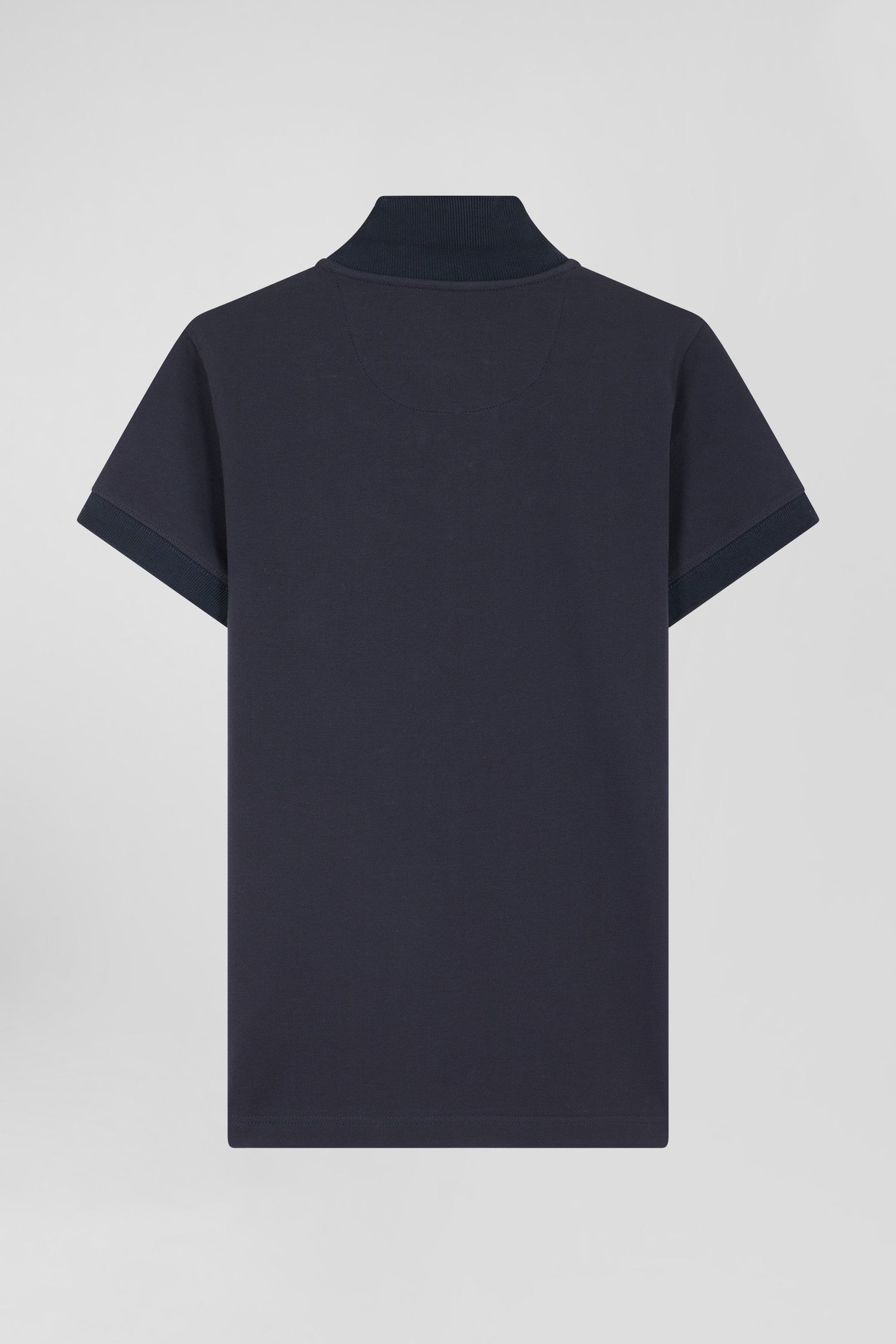 Slim navy blue plain stretch cotton short-sleeved polo shirt