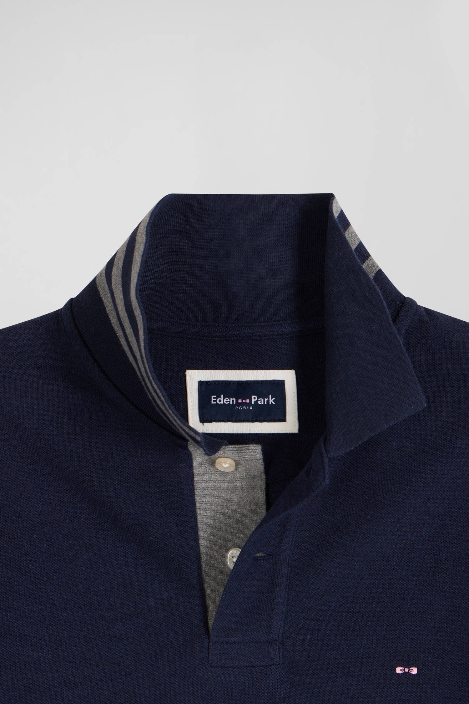 Polo manches longues en piqué coton bleu marine