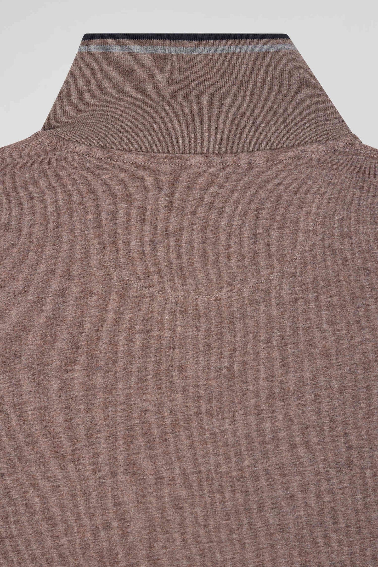 Slim brown long-sleeved stretch cotton polo shirt with striped finishes