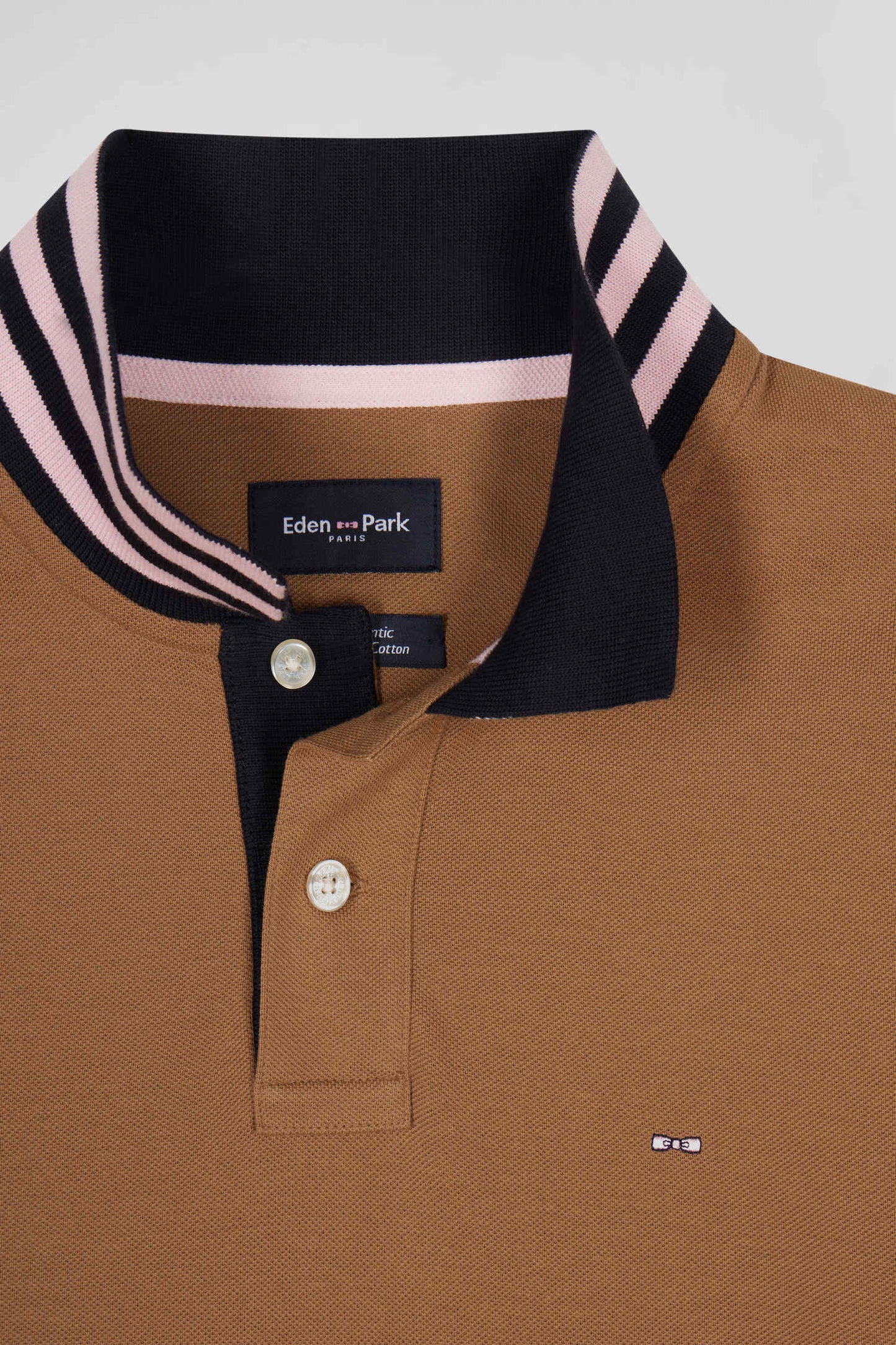 Long-sleeved polo shirt in hazelnut cotton piqué with ring collar Regular fit