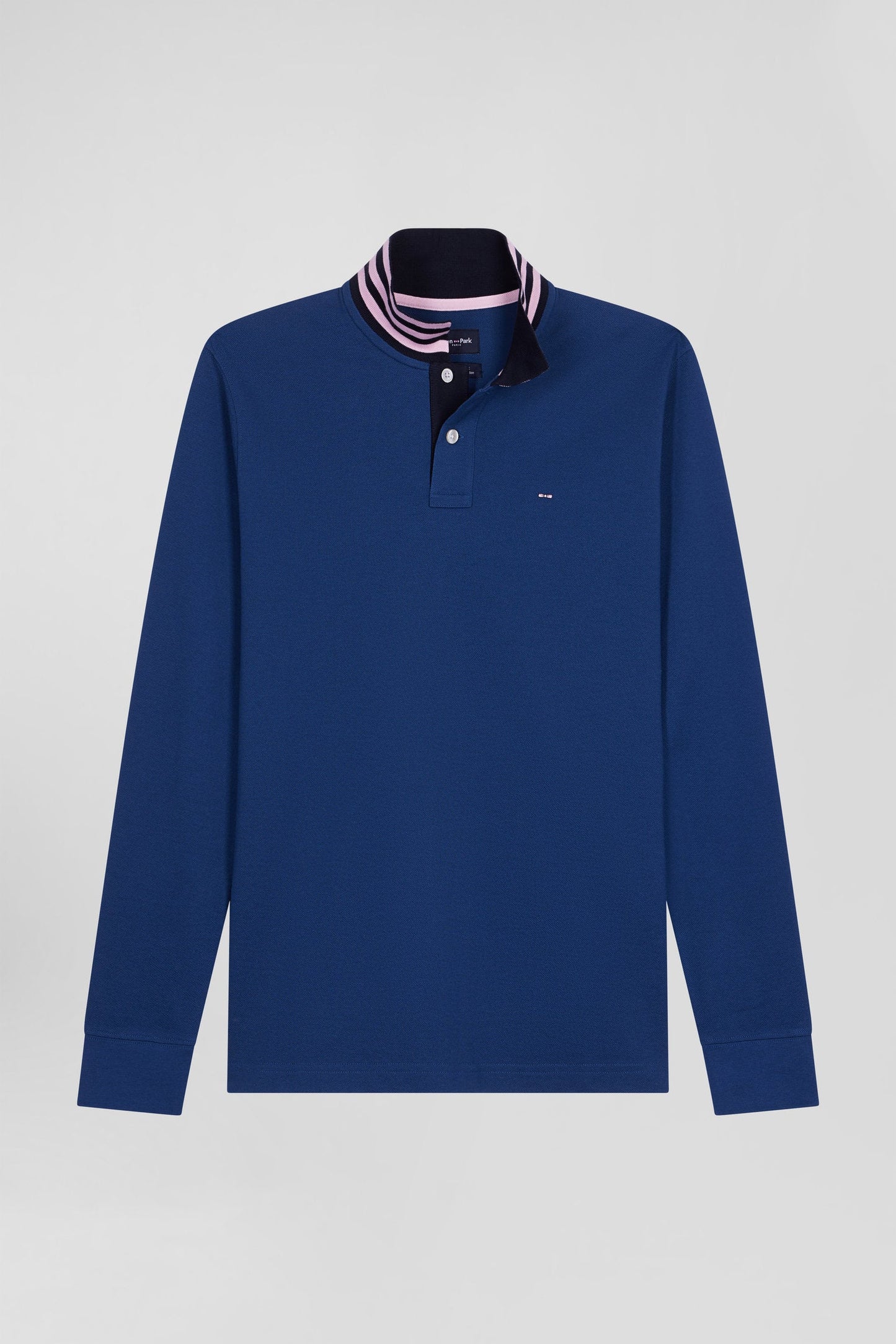 Polo manches longues en piqué coton bleu foncé col cerclé coupe Regular - Image 2