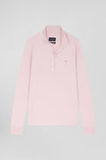 Slim pink long-sleeved stretch cotton polo shirt