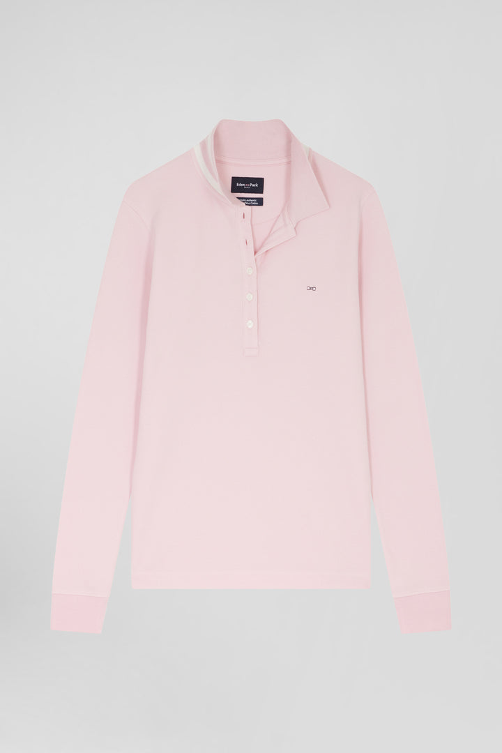 Slim pink long-sleeved stretch cotton polo shirt