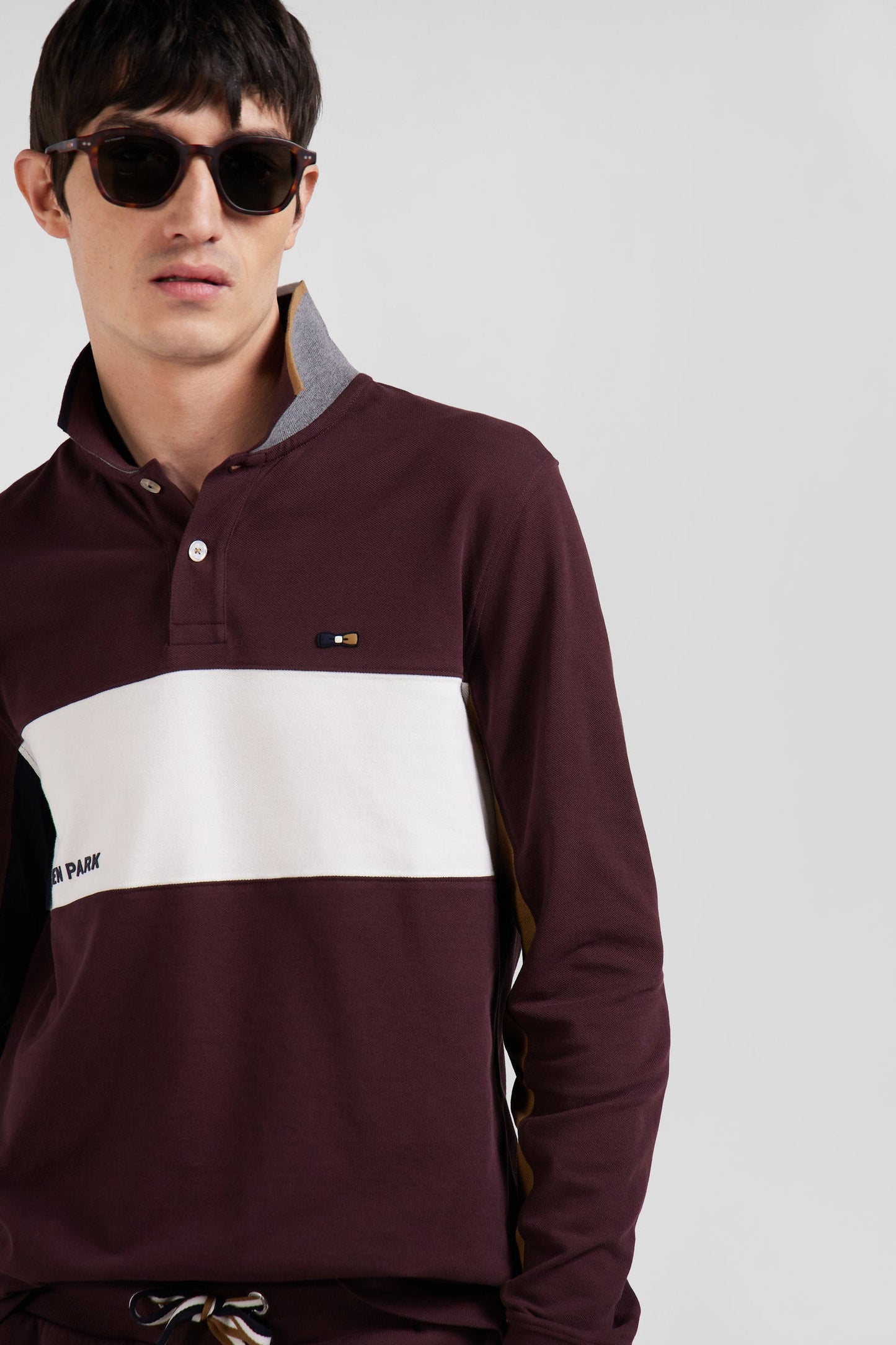 Polo manches longues colorblock en piqué coton bordeaux coupe Regular - Image 3