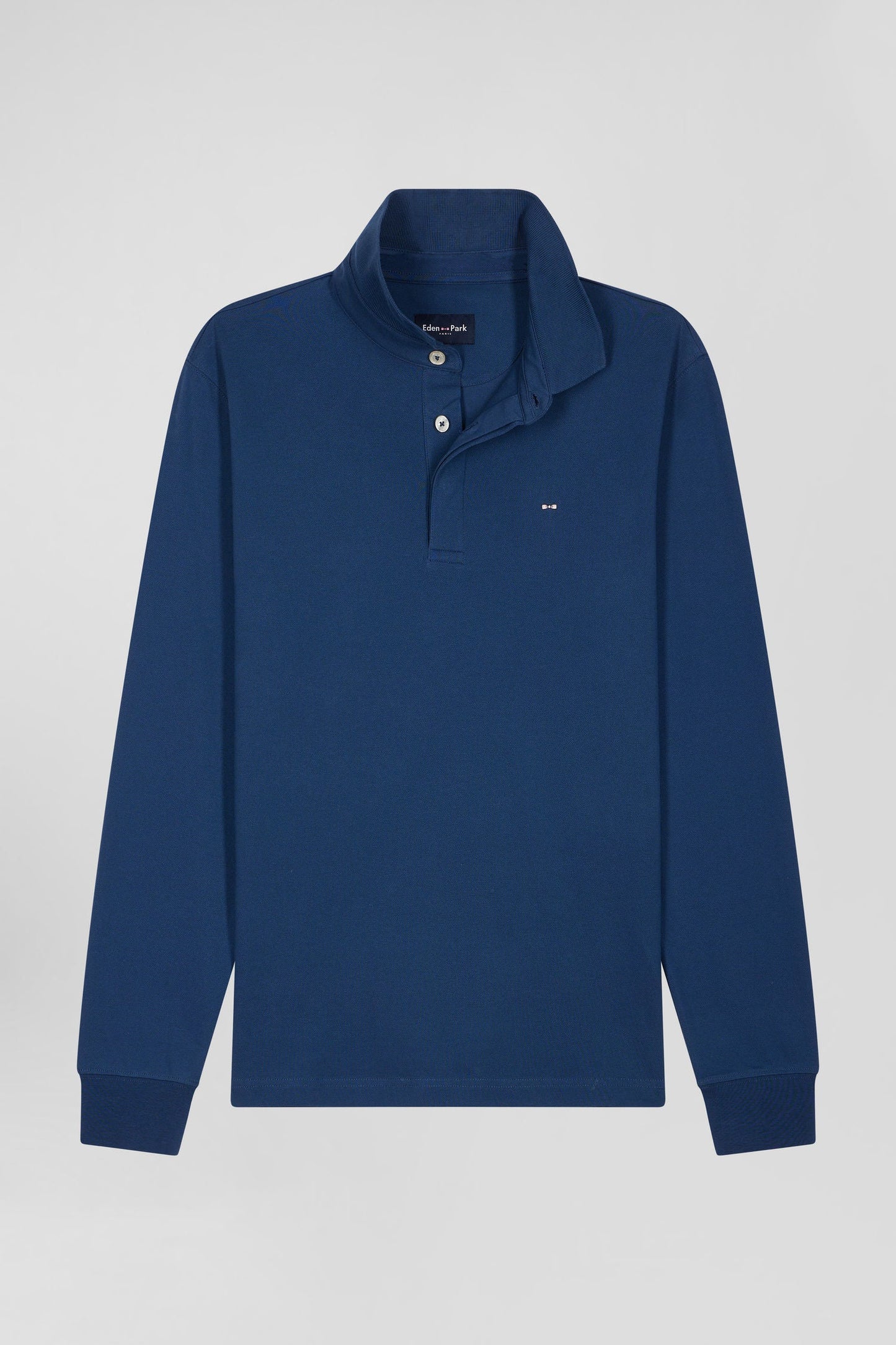 Polo manches longues en piqué coton bleu foncé coupe Slim - Image 2