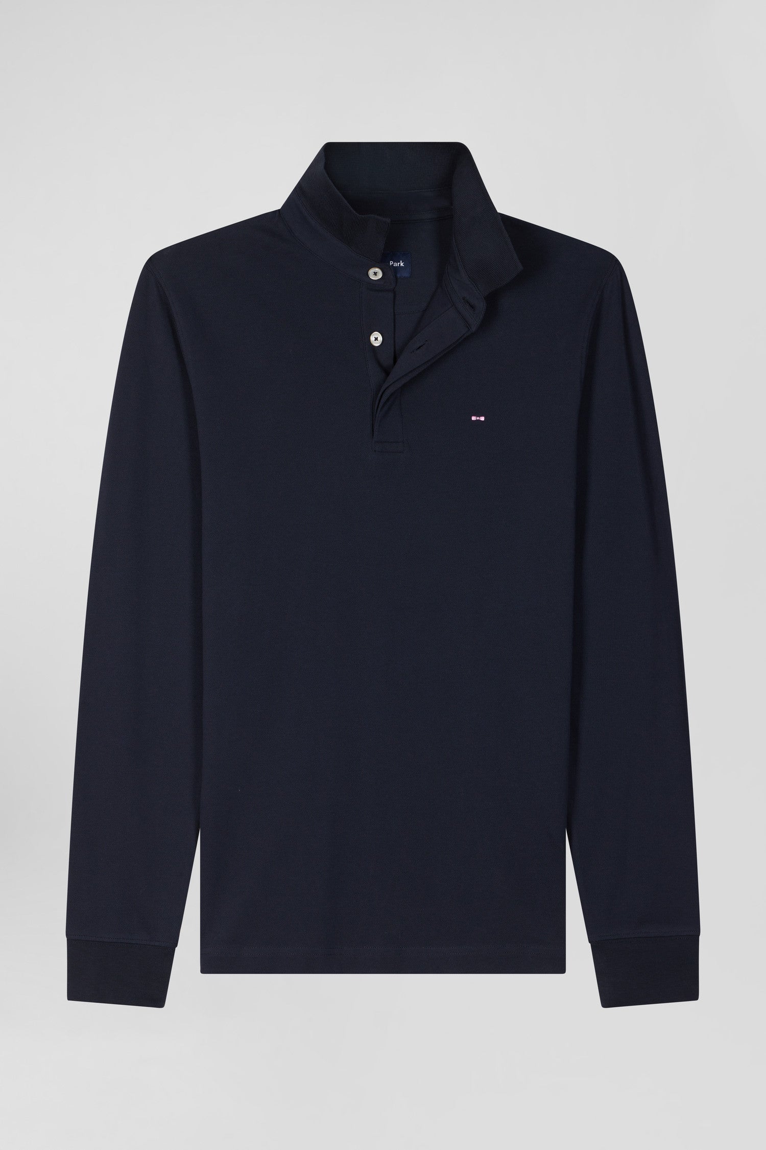 Polo manches longues en piqué coton bleu marine coupe Slim