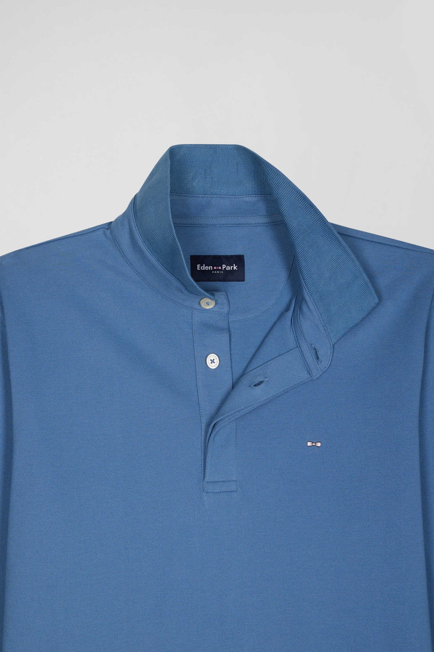 Polo manches longues en piqué coton bleu coupe Slim - Image 8