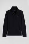 Slim black long-sleeved cotton piqué polo shirt
