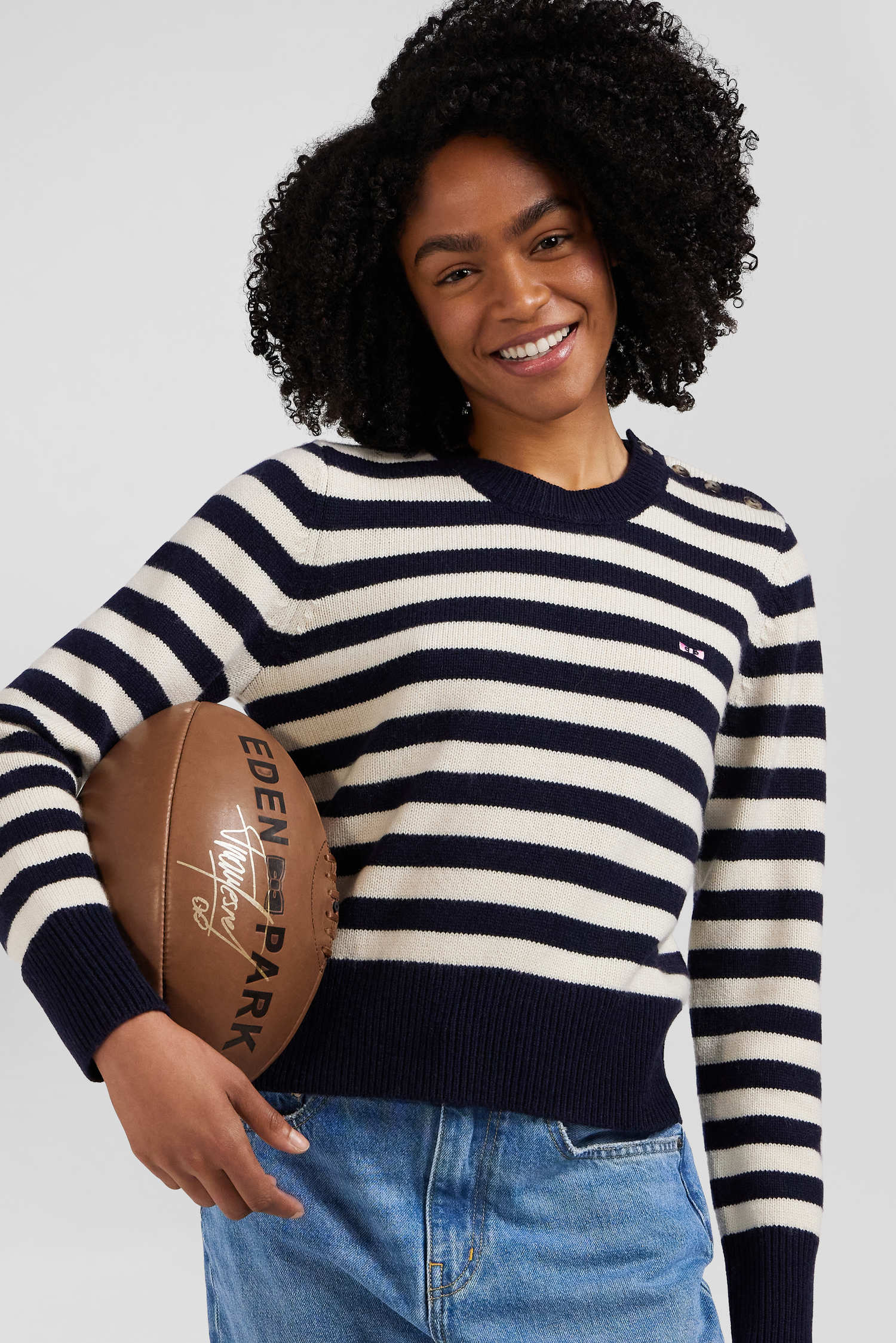 Regular navy striped wool and cashmere jumper