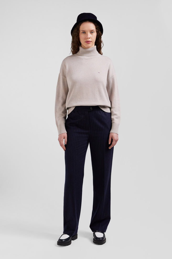 Relaxed beige wool and cotton turtleneck jumper