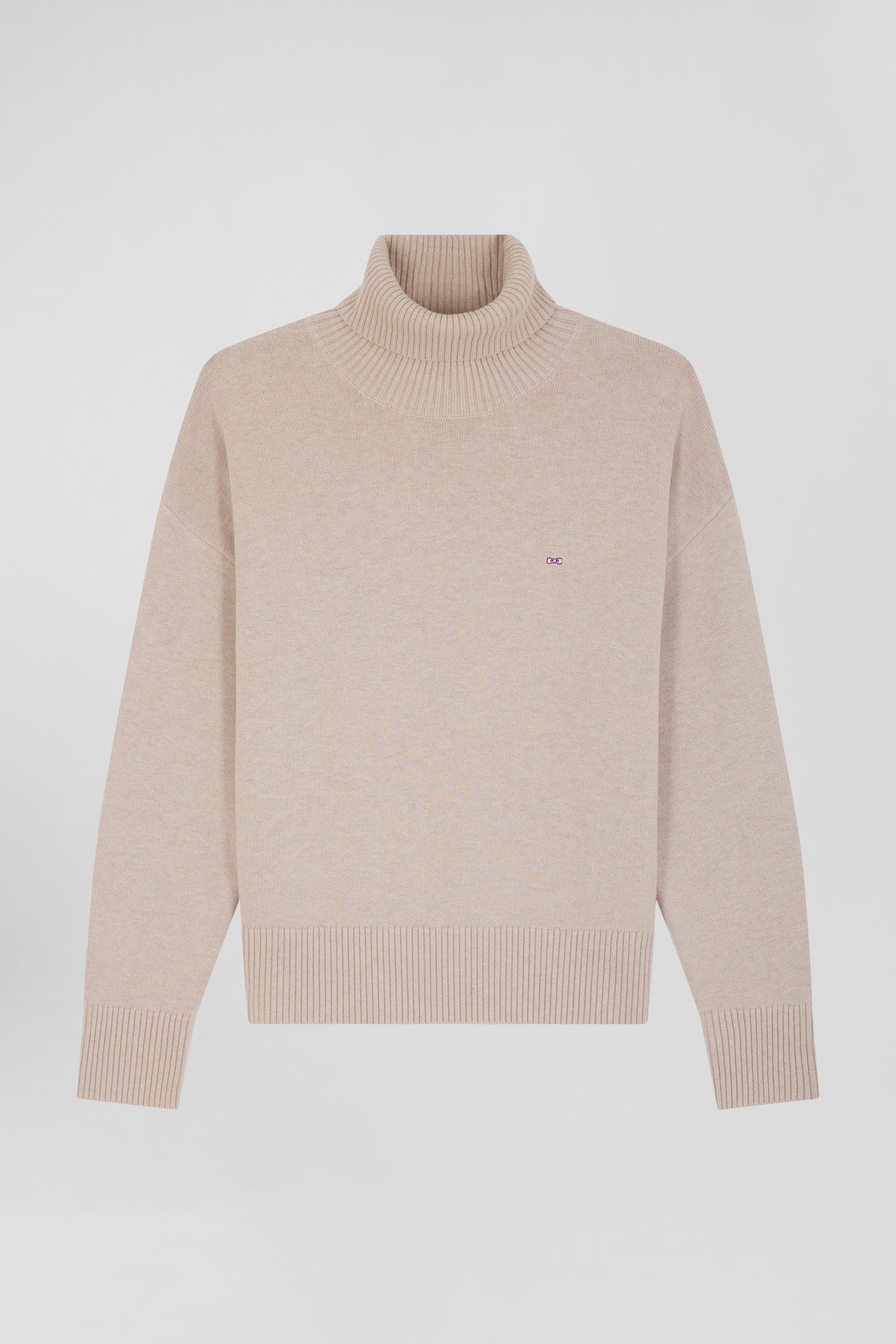 Relaxed beige wool and cotton turtleneck jumper