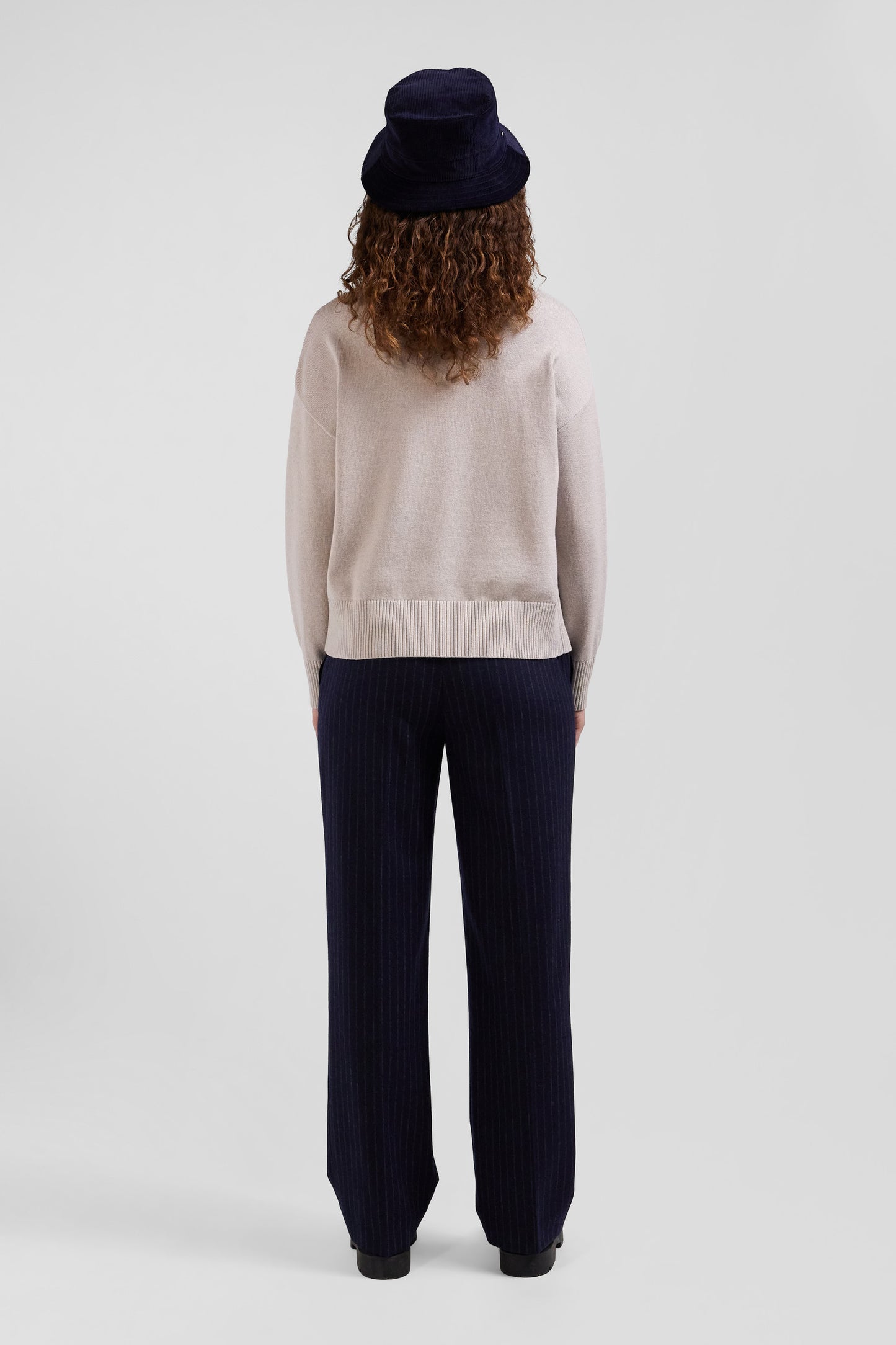 Relaxed beige wool and cotton turtleneck jumper