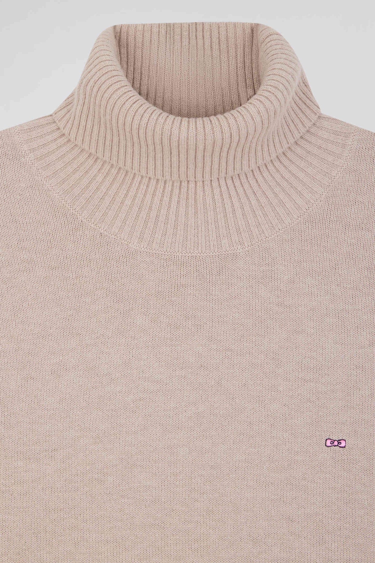 Relaxed beige wool and cotton turtleneck jumper