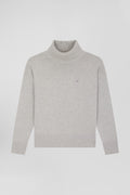 Relaxed light grey wool and cotton turtleneck jumper