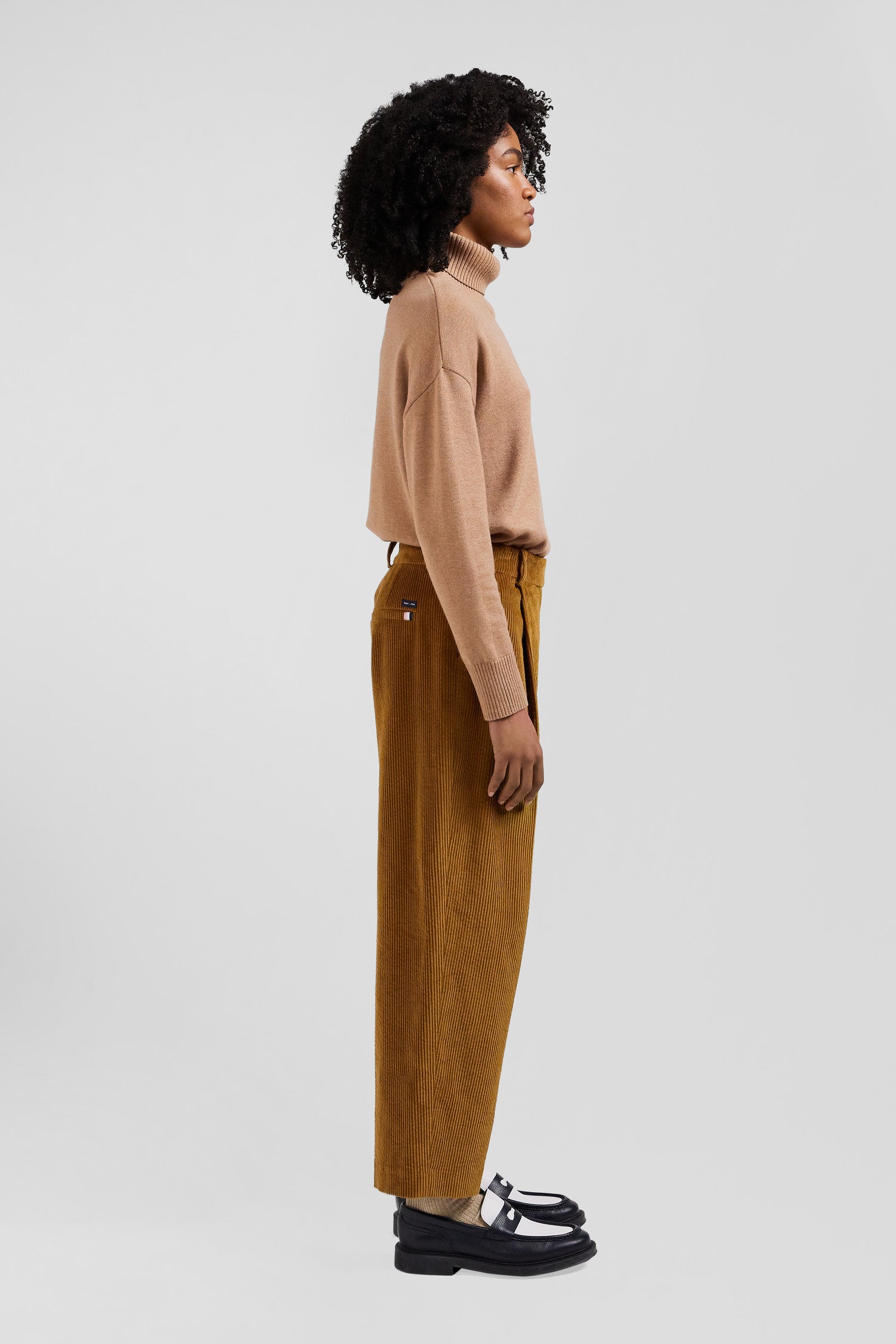 Relaxed brown wool and cotton turtleneck jumper