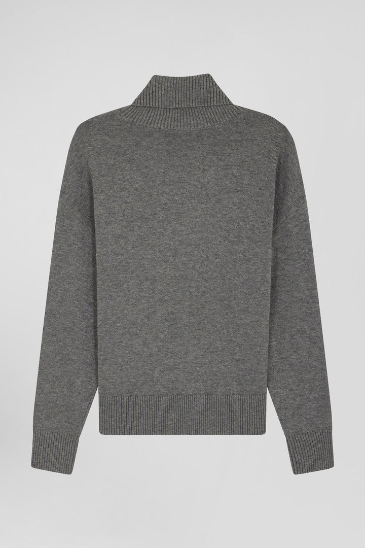 Relaxed anthracite grey wool and cotton turtleneck jumper