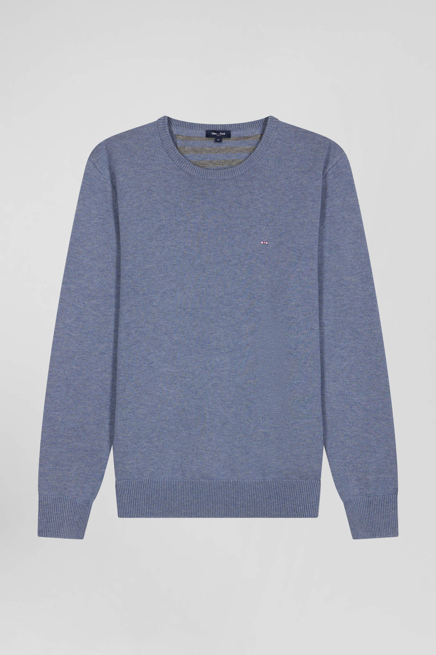 Pull col V en laine et coton bleu clair coupe Regular