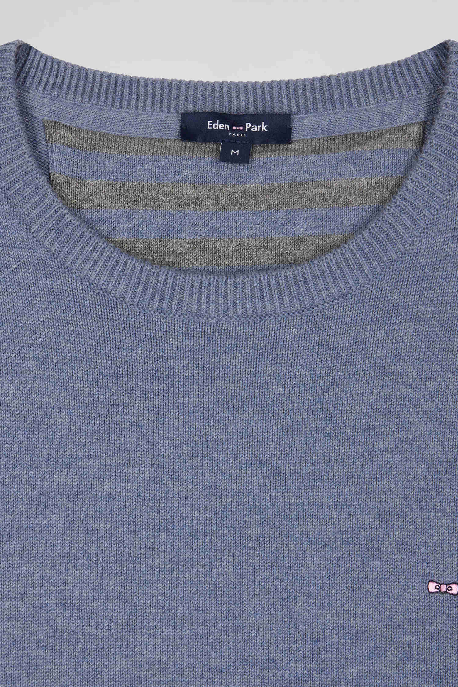 Pull col V en laine et coton bleu clair coupe Regular