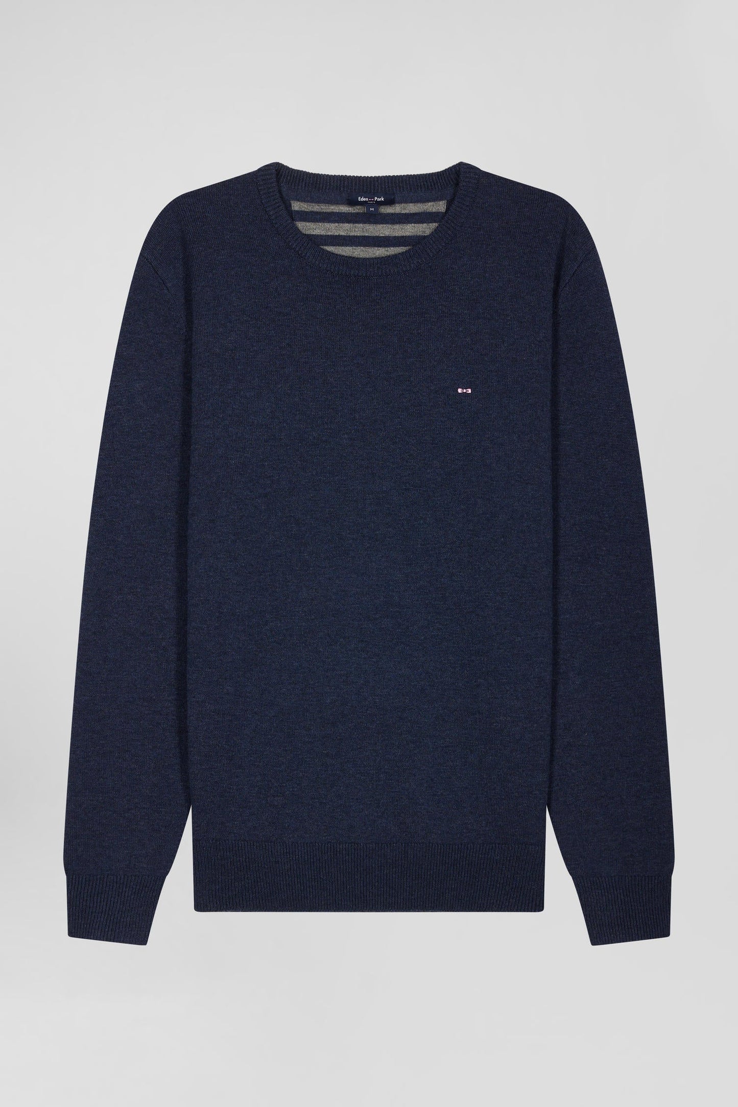 Pull col rond en laine et coton bleu foncé coupe Regular - Image 2