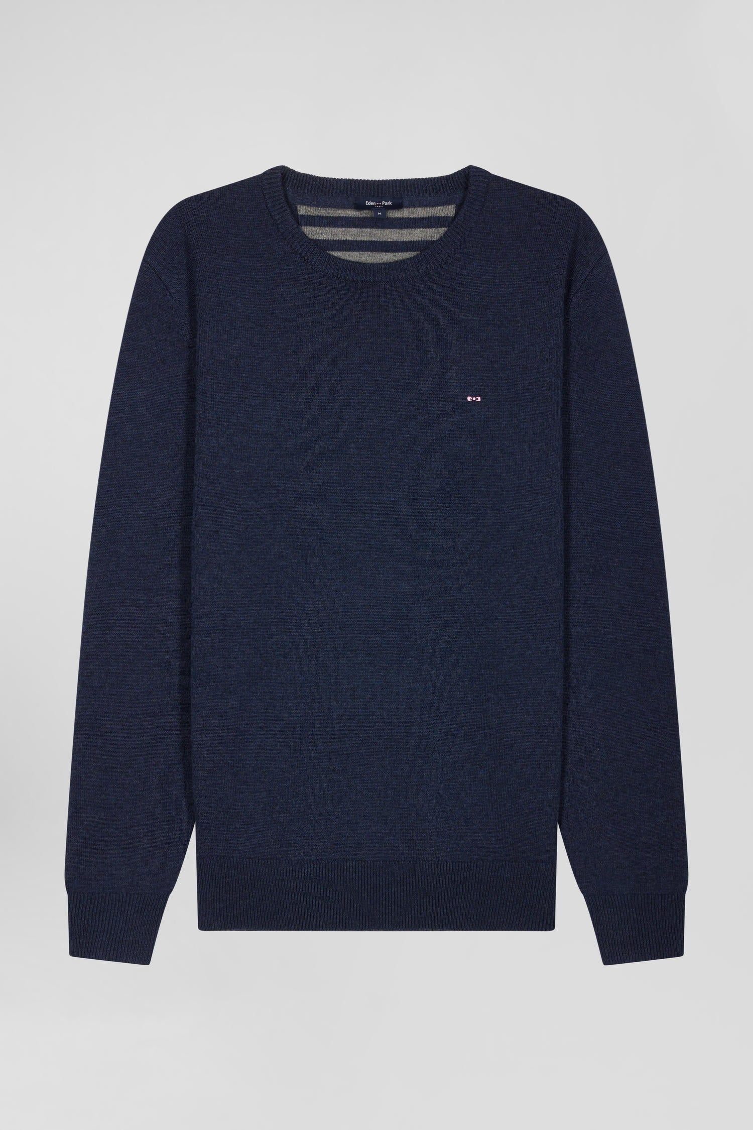 Pull col rond en laine et coton bleu foncé coupe Regular