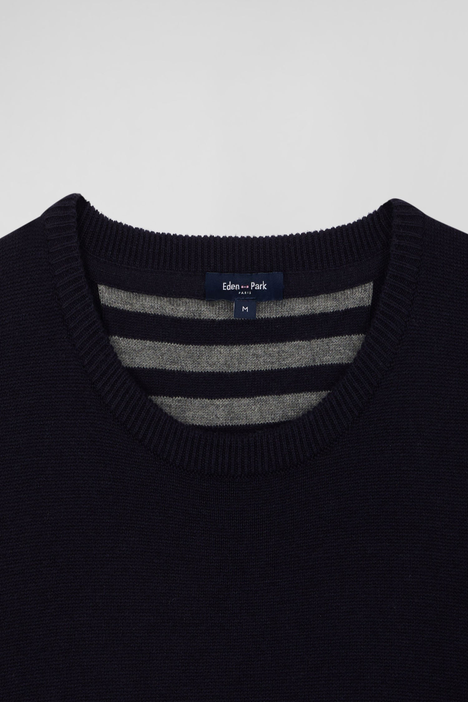 Pull col rond en laine et coton bleu marine coupe Regular