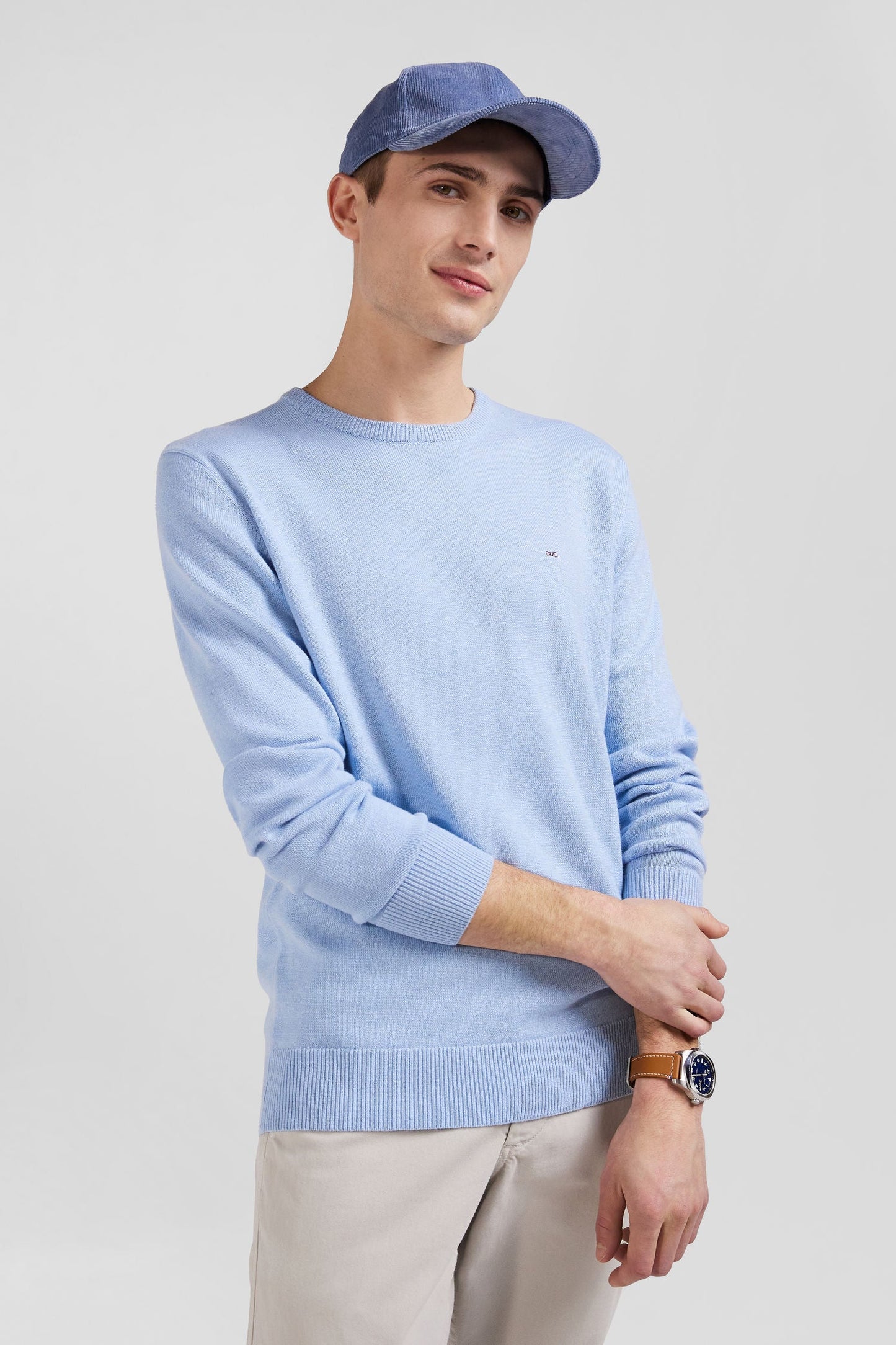 Pull col rond en laine et coton ciel coupe Regular - Image 3