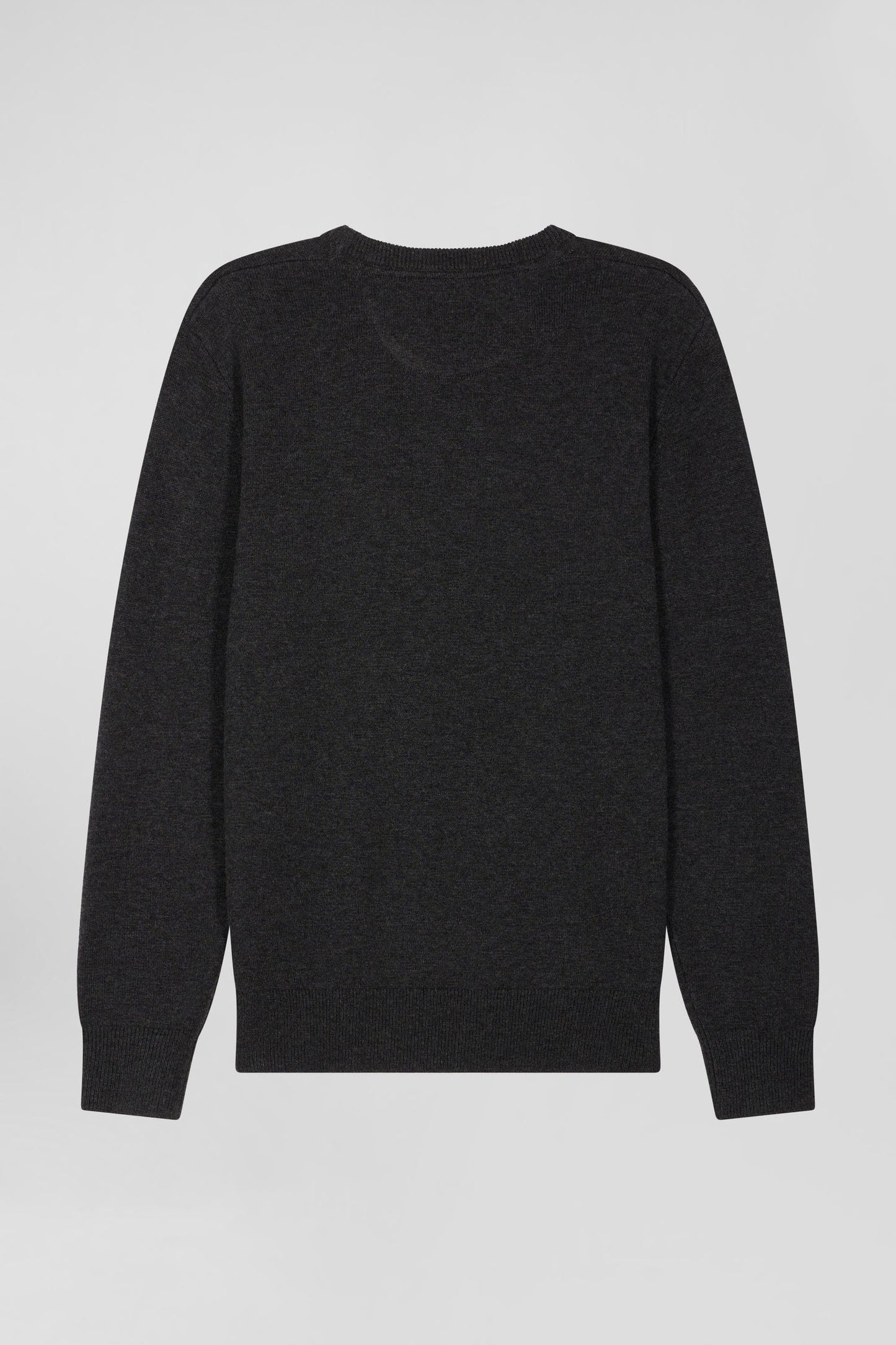 Pull col rond en laine et coton gris anthracite coupe Regular - Image 5