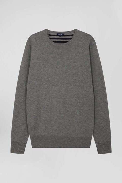 Regular light grey wool and cotton crew neck jumper - Image 2