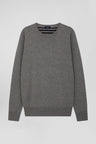 Regular light grey wool and cotton crew neck jumper