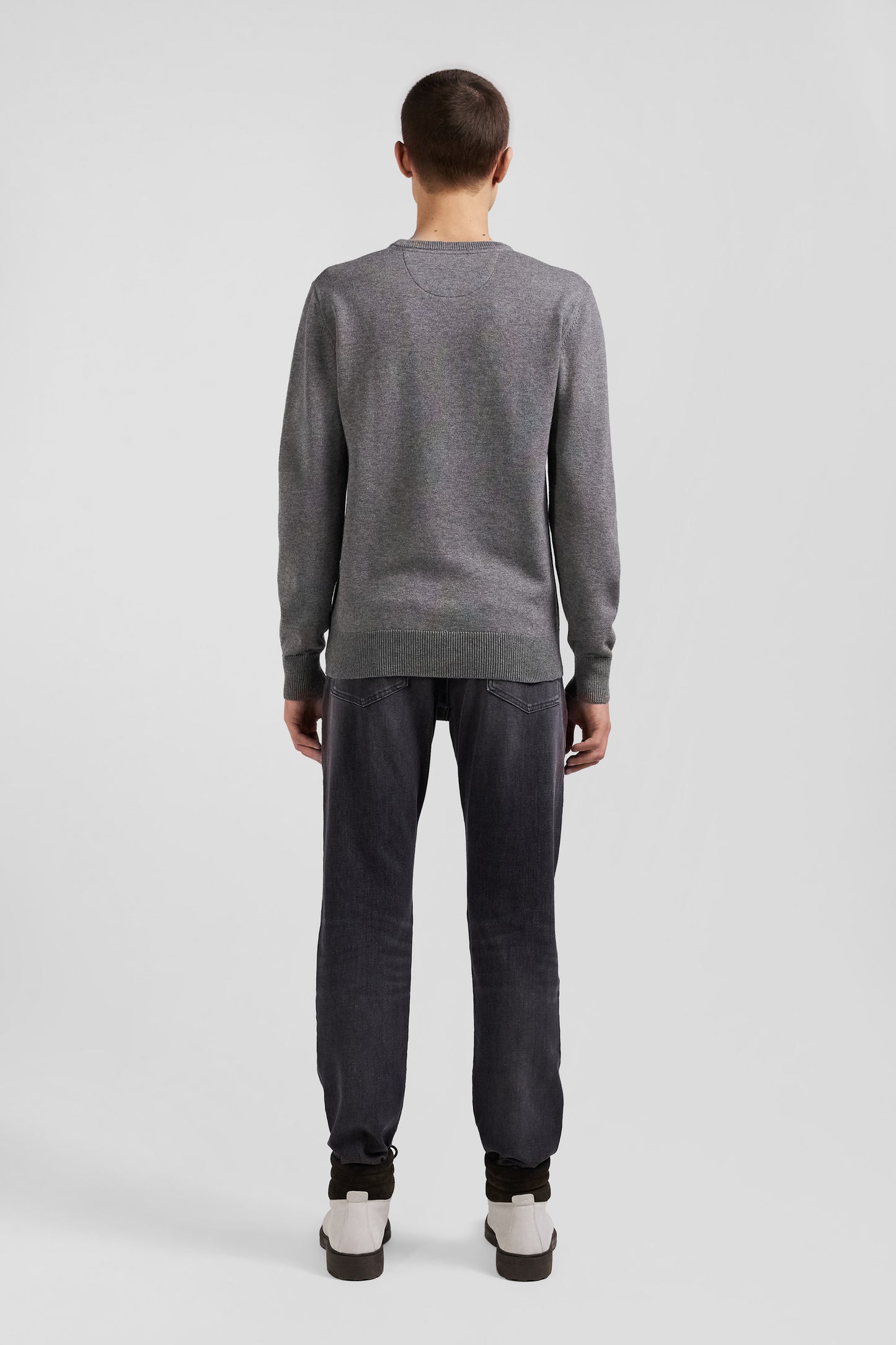 Regular light grey wool and cotton crew neck jumper