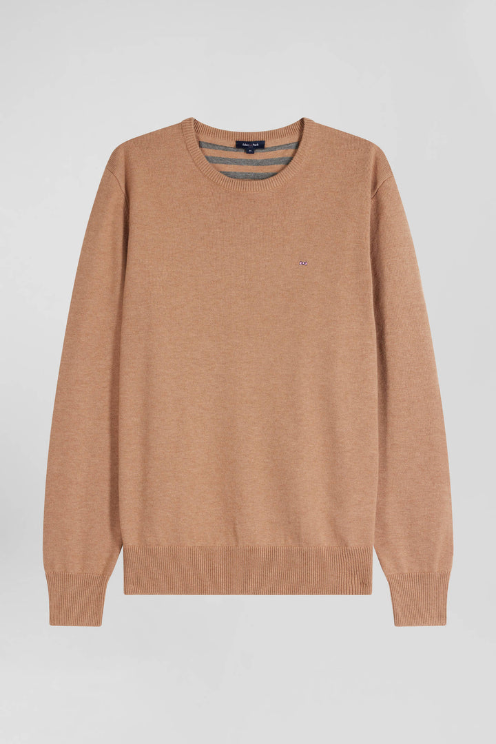 Pull col rond en laine et coton camel coupe Regular alt view